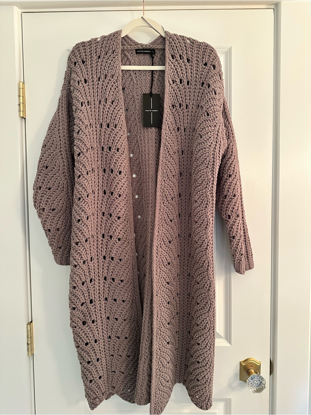 moon & madison Mushroom Taupe Open-Front Chunky Knit Long Cardigan ~ Size L NEW!